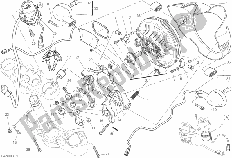 All parts for the Headlight of the Ducati Scrambler Cafe Racer Thailand USA 803 2018